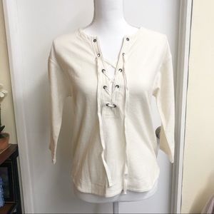 Madewell 3/4 Sleeve Lace Up Tops White Blouse XXS
